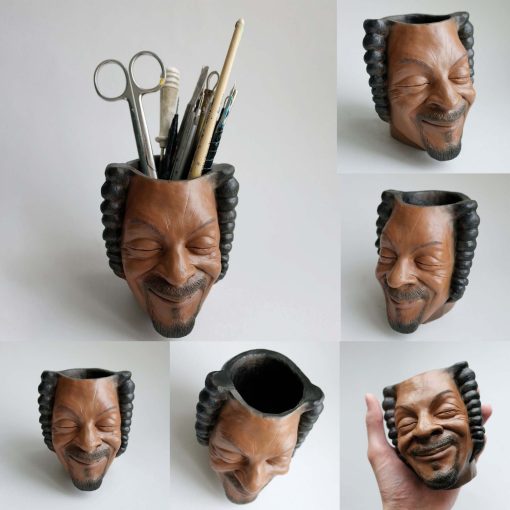 Flower Pot Human Face Vase Rapper Snoop Dogg Man Human Smile Face Planter Pot Pen Pencil Holder Desktop Garden Decor