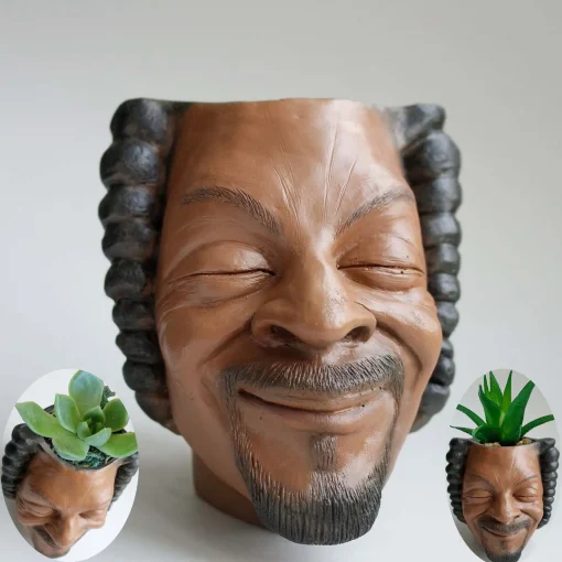 Flower Pot Human Face Vase Rapper Snoop Dogg Man Human Smile Face Planter Pot Pen Pencil Holder Desktop Garden Decor