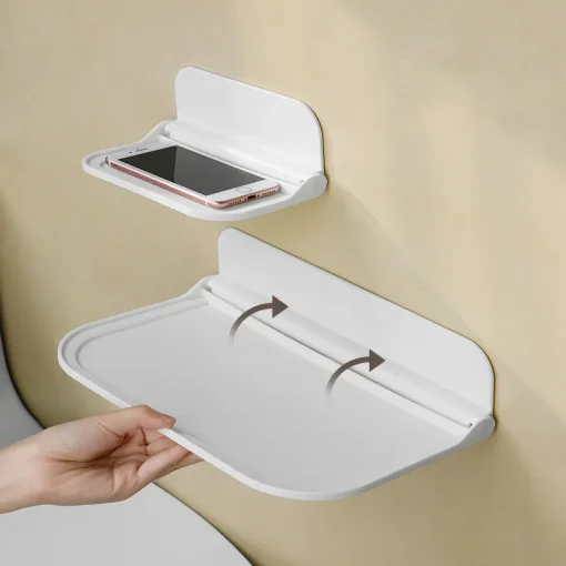 Foldable Wall Shelf Punch- Wall-Mounted Plastic Floating Shelf Household Bathroom Toilet Towel Clothes Storage Rack