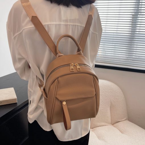 High Quality Waterproof Solid Color Leather Women Backpack College Style Travel Rucksack School Bags For Teenage Girl Boys