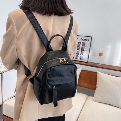 High Quality Waterproof Solid Color Leather Women Backpack College Style Travel Rucksack School Bags For Teenage Girl Boys