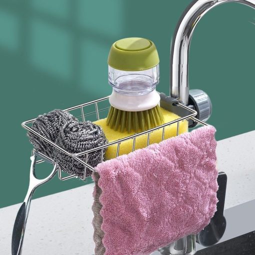 Kitchen Stainless Steel Sink Drain Rack Sponge Storage Faucet Holder Soap Drainer Shelf Basket Organizer Bathroom Accessories