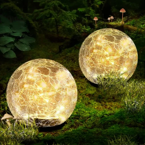 Led Cracked Glass Ball Lamps Solar Garden Light Waterproof Outdoor Court Buried Grass Lamp For Balcony Porch Villa Street Decor