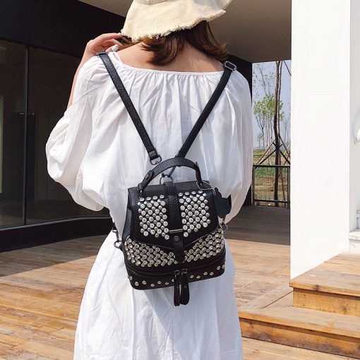 Leather Women Backpack College Style Travel Rucksack School Bags For Teenage Girl 2023 Fashion Women Knapsack Shiny Diamonds