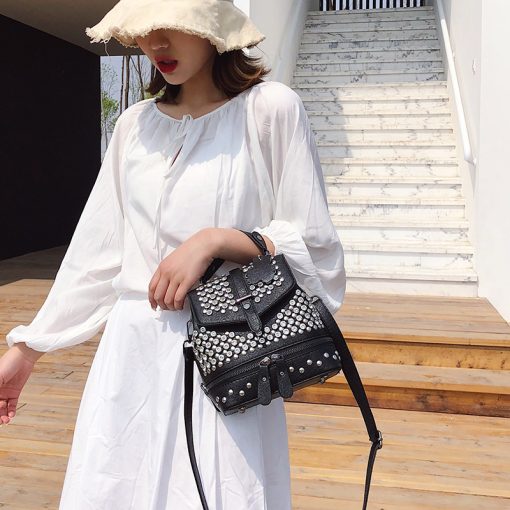 Leather Women Backpack College Style Travel Rucksack School Bags For Teenage Girl 2023 Fashion Women Knapsack Shiny Diamonds