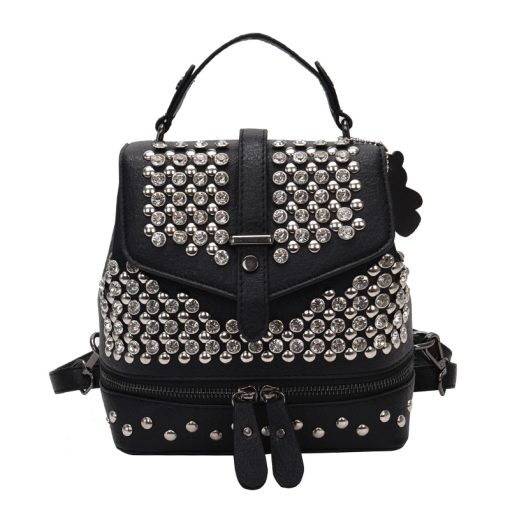 Leather Women Backpack College Style Travel Rucksack School Bags For Teenage Girl 2023 Fashion Women Knapsack Shiny Diamonds