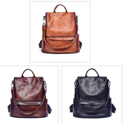 Motaora Vintage Large Capacity Women'S Backpacks Anti Theft Genuine Leather Backpack Cowhide Woman Travel Luxury Bagpack Women