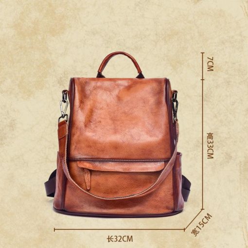 Motaora Vintage Large Capacity Women'S Backpacks Anti Theft Genuine Leather Backpack Cowhide Woman Travel Luxury Bagpack Women