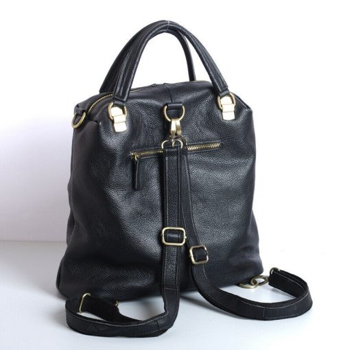 Designer Cowhide Genuine Leather Women Backpack Women'S Shoulder Bag Black Leather Handbags Travel Bag