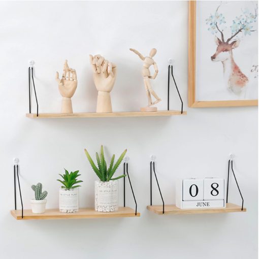 Simple Iron Wood Wall Shelf Home Living Room Bedroom Decoration Shelf Magazine Book Small Potted Plant Rack