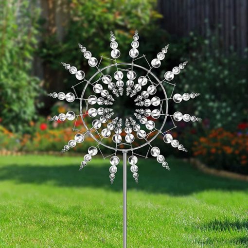 Unique And Magical Metal Windmill 3D Wind Powered Kinetic Sculpture Lawn Metal Wind Solar Spinners Yard And Garden Decor