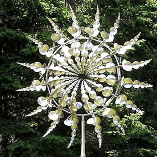 Unique And Magical Metal Windmill 3D Wind Powered Kinetic Sculpture Lawn Metal Wind Solar Spinners Yard And Garden Decor