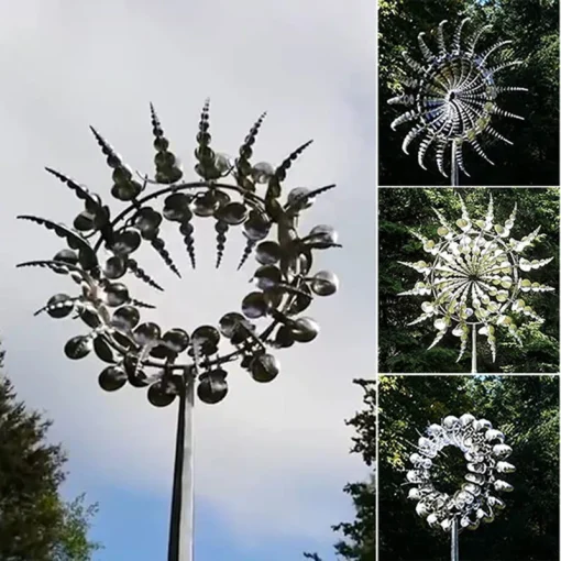 Unique And Magical Metal Windmill 3D Wind Powered Kinetic Sculpture Lawn Metal Wind Solar Spinners Yard And Garden Decor