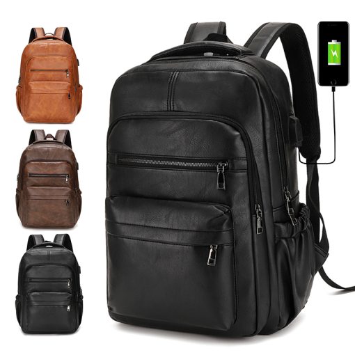 Vintage Men Usb Charging Backpack Large Laptop Bag Pu Leather Man Travel Backpack Casual Teenagers School Bags For Boys
