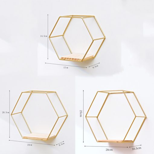 Nordic Style Iron Wall Shelf Hexagonal Metal Wall Storage Rack Shelves With Wooden Board Display Racks Kitchen Room Home Decor