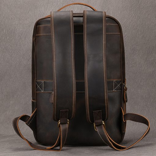 Vintage Men'S Crazy Horse Leather Backpack Genuine Leather Retro Rucksack Large Classic Travel Backpack Big Laptop Computer Bag