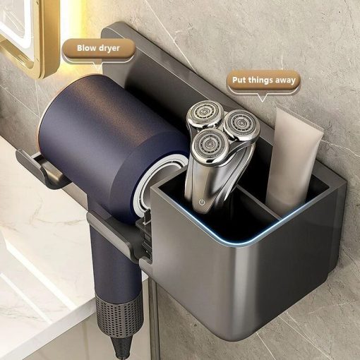 Wall Mounted Hair Dryer Holder Bathroom Shelves Shaver Hair Dryer Stand With Storage Box Toilet Organizers For Dyson Blower