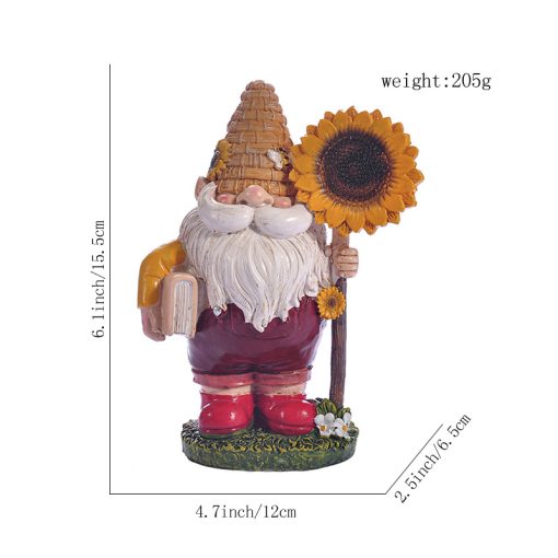 White Beard Dwarf Statue Elf Gnome Figurine Resin Home Crafts Sunflower Room Decor Creative Patio Garden Decoration Outdoor