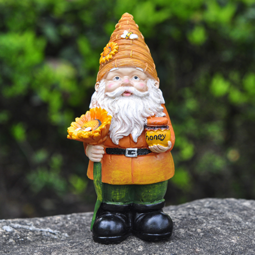 White Beard Dwarf Statue Elf Gnome Figurine Resin Home Crafts Sunflower Room Decor Creative Patio Garden Decoration Outdoor