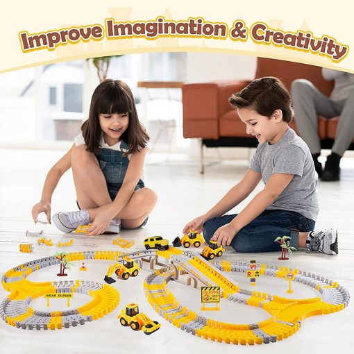 334 Pieces Construction Race Tracks For Kids Toys Magic Rail Car Flexible Track Playset Create Engineering Road Gifts For Boys