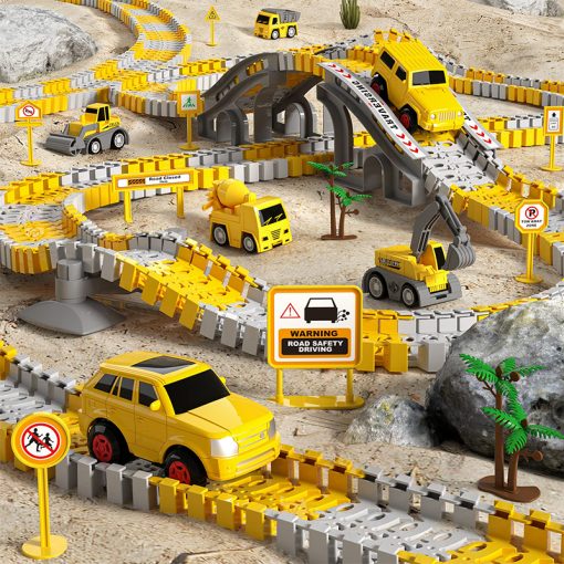 334 Pieces Construction Race Tracks For Kids Toys Magic Rail Car Flexible Track Playset Create Engineering Road Gifts For Boys