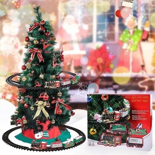 Battery Operate Railway Train With Sound&Light Railway Car Toys Christmas Train Tree Decoration Track Electric Toys For Kids