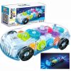 Kids Flashing Racing Car Toy Transparent Light Up Colorful Led Music Mechanical Gear Car Luminous Model Children Birthday Gift