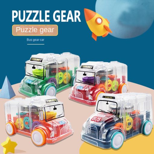 Lighting Music Electric Car Children'S Toy Car Bus Transparent Rotating Mechanical Gear Train With Battery Mobile Toy Gift
