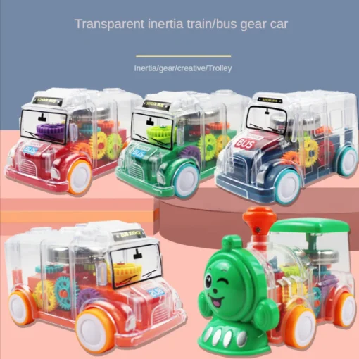Lighting Music Electric Car Children'S Toy Car Bus Transparent Rotating Mechanical Gear Train With Battery Mobile Toy Gift