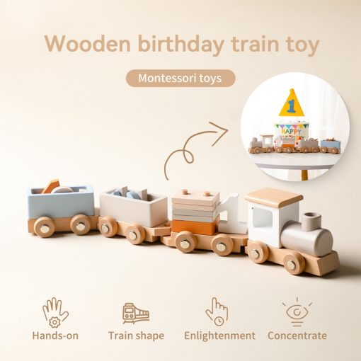 Wooden Train Birthday Toy Montessori Toys Baby Educational Toys Wooden Trolley Baby Learning Toys Number Of Wood Baby'S Toys