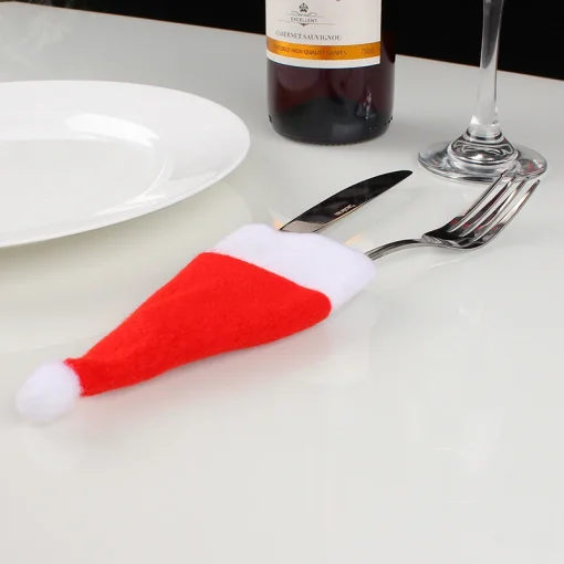 10 Pcs Merry Christmas Decoration 2023 Table Accessories Christmas Hat Fork Knife Cutlery Bag Christmas Decoration