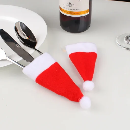 10 Pcs Merry Christmas Decoration 2023 Table Accessories Christmas Hat Fork Knife Cutlery Bag Christmas Decoration