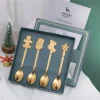 4Pcs Metal Merry Christmas Spoons Coffee Spoon Tableware Ornaments Xmas Party Decorations Kitchen Supplies Year 2023 Gifts