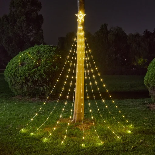 Decoraciones Navideñas Solares Con Control Remoto, Cadena De Luces De Estrella A Prueba De Agua, Lámpara De Hadas De Árbol En Cascada Con Estrella Superior, Decoración Al Aire Libre