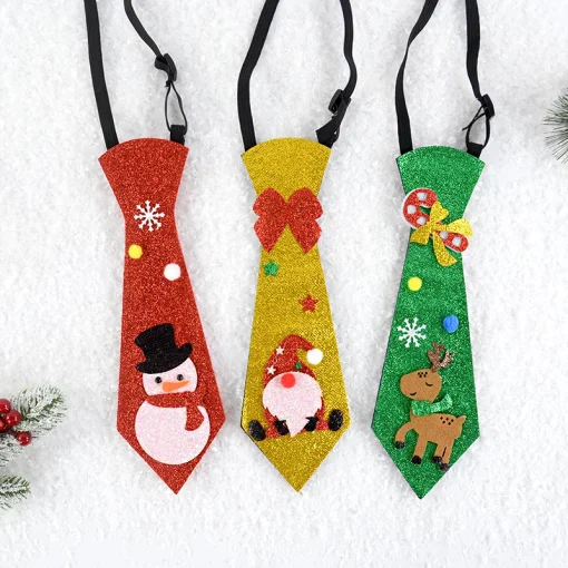 Funny Christmas Santa Claus Snowman Felt Tie Merry Christmas Gifts For Kids Adults 2024 Happy Year Party Photo Props Elastic