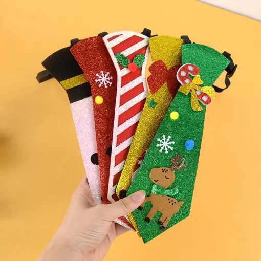 Funny Christmas Santa Claus Snowman Felt Tie Merry Christmas Gifts For Kids Adults 2024 Happy Year Party Photo Props Elastic