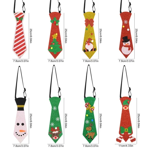 Funny Christmas Santa Claus Snowman Felt Tie Merry Christmas Gifts For Kids Adults 2024 Happy Year Party Photo Props Elastic