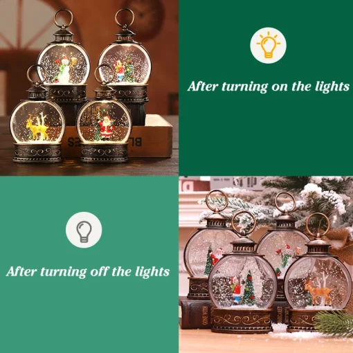 Hanging Christmas Snow Globe Lantern With Flickers Glittering Simulation Led Night Light Year 2024 Decoration Xmas Gift