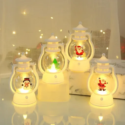 Led Christmas Small Night Light Portable Battery Powered Hanging Lanterns Festive Party Christmas Ornaments Santa Claus Decor