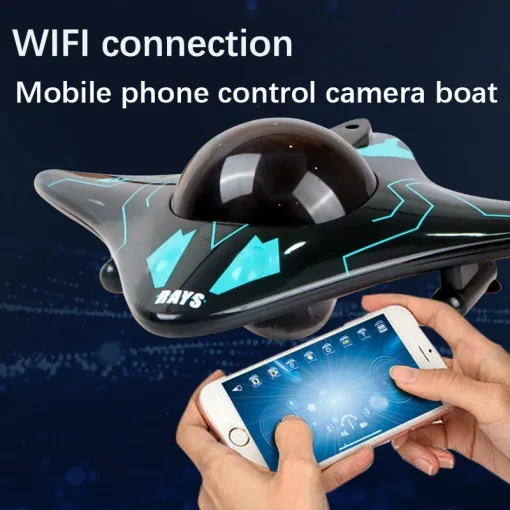 Mini Mobile App Remote Control Boat Headlights 6Ch Real Time Transmission Underwater Camera Boats Swimming Rc Steamboat Kids Toy