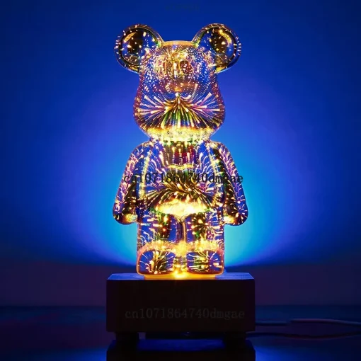 3D Fireworks Bear Night Light Projection Colorful Usb Atmosphere Dimming Living Decorative Decor Room 3D Glass Fireworks Bedroom