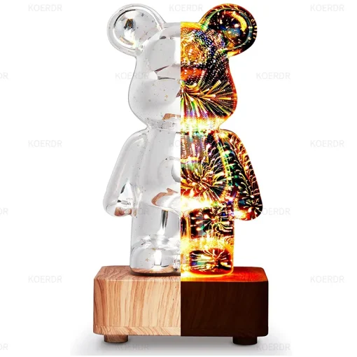 3D Fireworks Bear Night Light Projection Colorful Usb Atmosphere Dimming Living Decorative Decor Room 3D Glass Fireworks Bedroom
