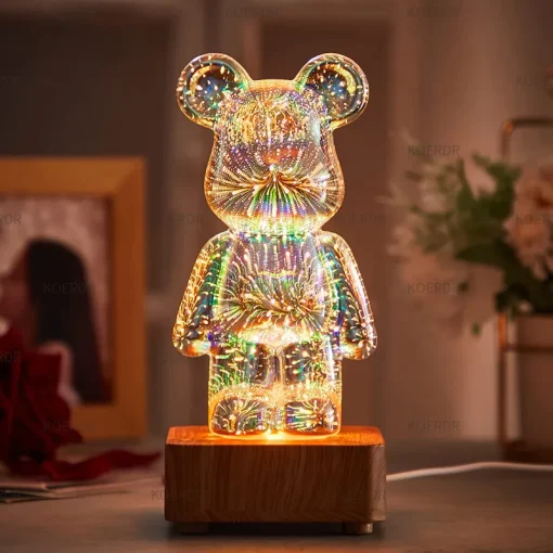 3D Fireworks Bear Night Light Projection Colorful Usb Atmosphere Dimming Living Decorative Decor Room 3D Glass Fireworks Bedroom