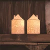 Ceramics Cottage Candle Holder Pattern Embossed Porcelain House Model Lantern Bedroom Ornament Dining Table Decor Festival Craft