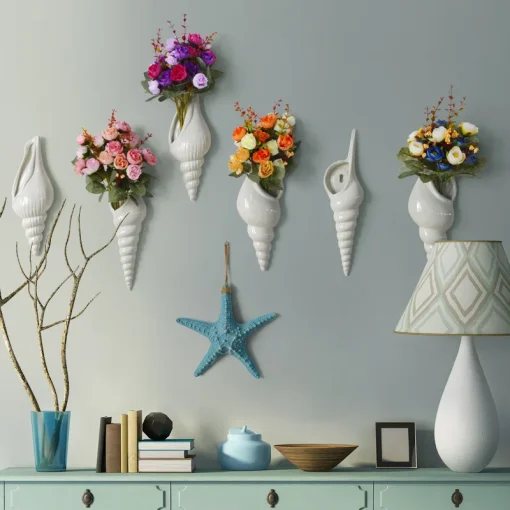 Simple Modern Three-Dimensional Conch Bar Wall Decoration Wall Vase Flower Device Creative Background Home Decoration